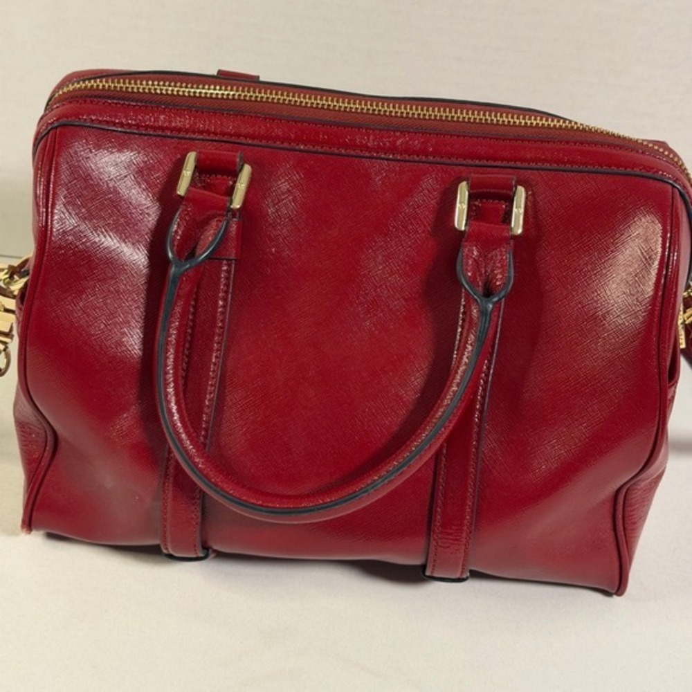 Tory Burch Satchel Medium Red Patent Leather Buckle Handbag Designer Luxury Bag - Picture 12 of 15
